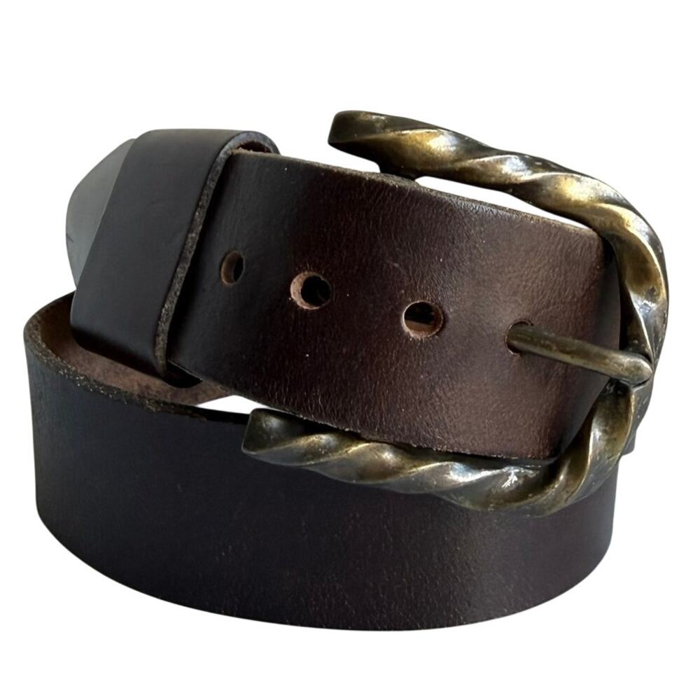 Vtg Wexford Hall x Buxton Brown Leather Belt Twisted Buckle Steerhide
